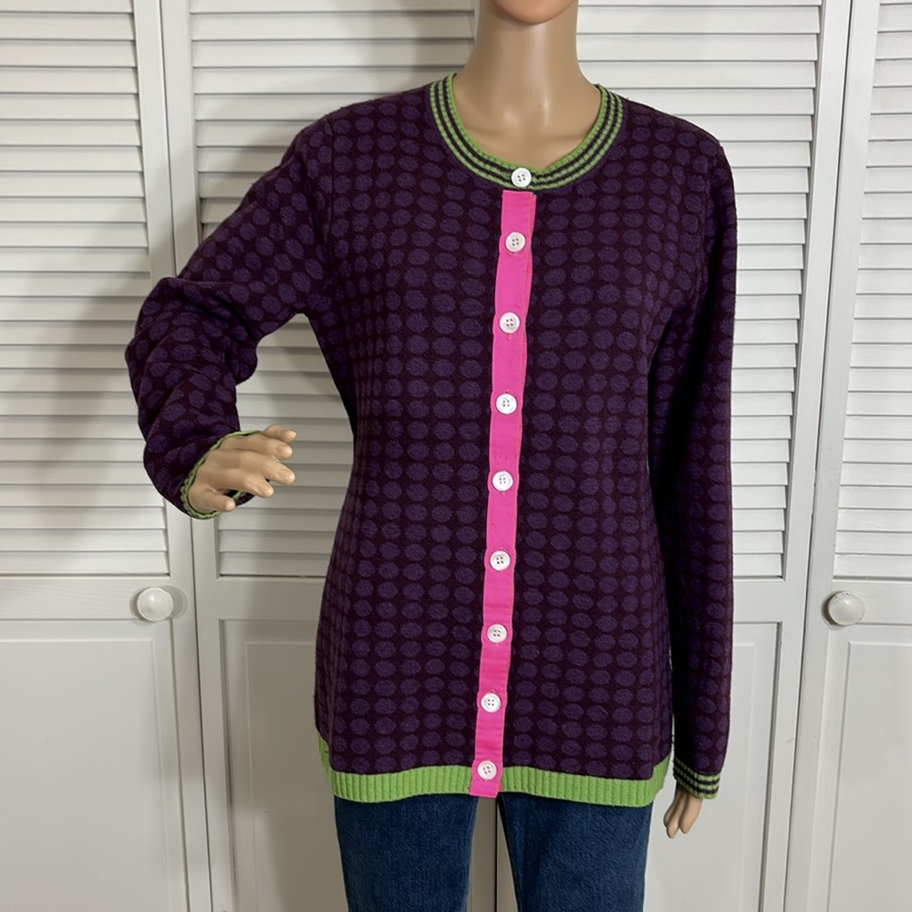 Neve Women's Multicolor Colorblock Wool and Nylon Knit Cardigan Sweater Large